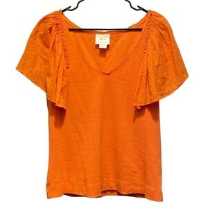 Anthropologie Maeve Tangerine Flutter Sleeve Blouse Women’s Size Extra Large